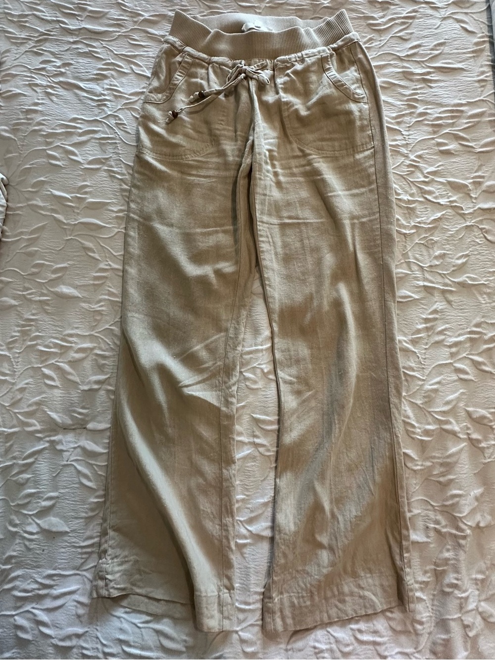 Casual Drawstring Linen-Blend Women’s Pants in Tan